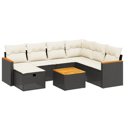 Produktbild von vidaXL 8-tlg. Garten-Sofagarnitur mit Kissen Schwarz Poly Rattan