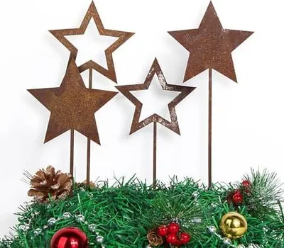 Produktbild von 4PCS Rost Stern Gartenstecker Stern Roststecker Weihnachtsdeko Gartendeko aus Metall Rost Deko für Advent Weihnachten Garten Terrasse Balkon
