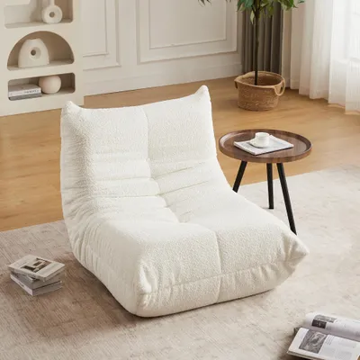 Produktbild von Chenille-Caterpillar-Sofa, Boden-Lounger, armlos, Kamin-Lounger, für Wohnzimmer, Schlafzimmer, Gaming, Büro-Beige