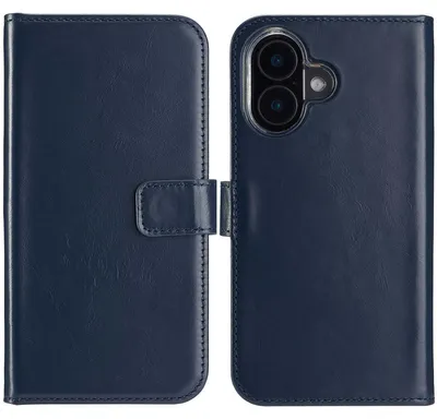 Immagine prodotto di Selencia Custodia a libro in vera pelle per iPhone 16 - Blu