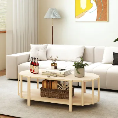 Produktbild von Couchtisch 119 x 60 x 40 cm, Ovaler Couchtisch, multifunktional, modernes Design mit Stauraum, Holztisch für Wohnzimmer und Flur