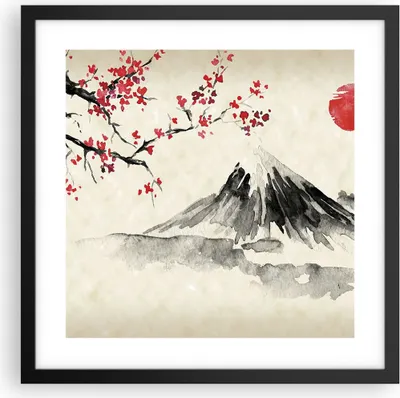Produktbild von Gerahmtes Poster - Schwarzer Rahmen - Aquarell asiatisch Landschaft - 40x40 cm - Wand Bild - Wanddeko - Wandbilder - Kunstposter - Wandposter - Bilderrahmen - Bilder - Kunstdruck - P2BAC40x40-4513