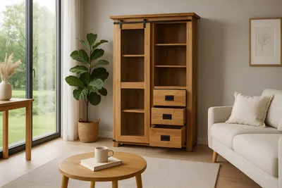 Produktbild von Vitrine Akazienholz massiv natur Glasvitrine 100 x 175 x 45 cm LIBRO