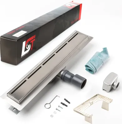 Produktbild von Duschrinne Linien 500x70mm Ablaufrinne Duschrost mit Edelstahl Siphon Haarsieb