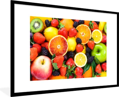 Produktbild von MuchoWow® Gerahmtes Poster Erdbeere - Zitrone - Obst 90x60 cm - Poster mit Schwarzem Bilderrahmen Wandposter Rahmen Foto Bilder - Wanddekoration - Fotos