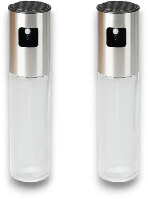 Immagine prodotto di Set spruzzatore per olio d'oliva – (2 pezzi) – 100 ml – Acciaio inossidabile/vetro – Nebulizzatore per insalate, friggitrici ad aria e barbecue