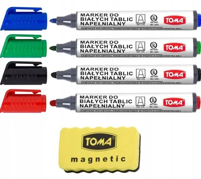 Produktbild von Toma Whiteboard-Marker 4 Stück + Schwamm Set
