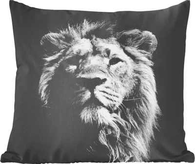 Produktbild von MuchoWow® Zierkissen Sofakissen Wohnzimmer Dekokissen 40x40 cm Löwe - Tier - Schwarz - Weiß - Foto Kissen - Schlafzimmer Dekoration