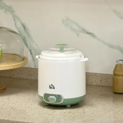 Produktbild von Joghurtbereiter, 1,5 L Joghurtmaschine mit 2 Gläsern, Sieb, Deckel, 20 W Joghurt-Maker für griechischen Joghurt, für 3–5 Personen, 19,5x17,5x21,4 cm, Weiß