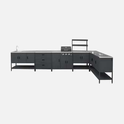 Immagine prodotto di Modulo cucina da esterno con barbecue a gas a 3 bruciatori, 5 moduli, Nero