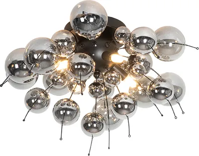 Produktbild von QAZQA - Design Deckenleuchte I Deckenlampe I Lampe I Leuchte schwarz mit Rauchglas 50 cm 4-flammig - Explode I Wohnzimmer I Schlafzimmer - Rund - LED geeignet G9