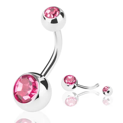 Produktbild von Taffstyle Bauchnabelpiercing Bauchnabelpiercing Banane Stecker Doppel Kristall, Pink / 1,6mm x 10mm / 8mm x 5mm