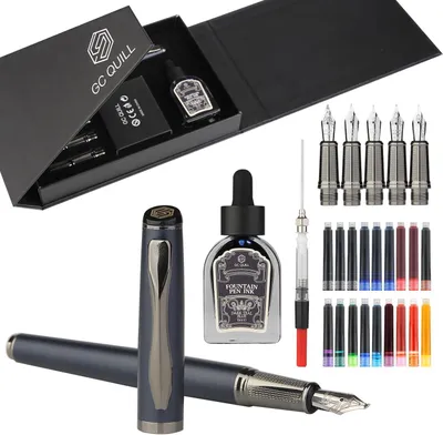 Productafbeelding van Fancy Vulpenset - Inclusief 5 penpunten - Inktfles - Inktnavulconverter en 18 cartridges - Kalligrafie cadeau - MU-25