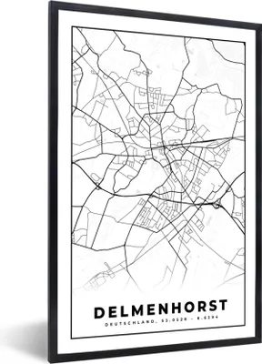 Produktbild von MuchoWow® Gerahmtes Poster Karte - Delmenhorst - Stadtplan 60x90 cm - Poster mit Schwarzem Bilderrahmen Wandposter Rahmen Foto Bilder - Kunst