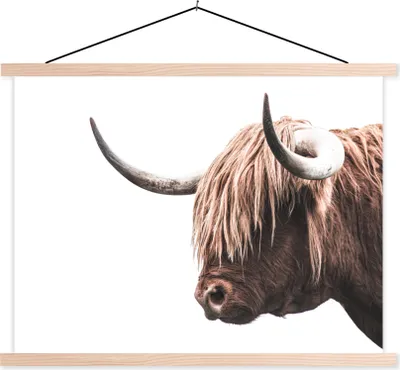 Produktbild von MuchoWow® Textilposter Schottisches Hochlandrind - Kuh - Weiß 120x90 cm mit holzfarbenen Rahmen - Magnetisch
