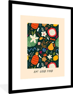 Produktbild von MuchoWow® Gerahmtes Poster Essen Sie gut - Zitate - Sprichwörter - Essen 60x80 cm - Poster mit Schwarzem Bilderrahmen Wandposter Rahmen Foto Bilder - Wohnzimmer - Dekorationen - Prämie