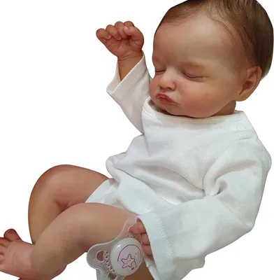 Obrázok produktu pre bavlnené telo 45 cm, transplantované vlasy, zatvorené oči, zakorenené mihalnice, biely jednodielny overal s dlhými rukávmi, reborn bábika