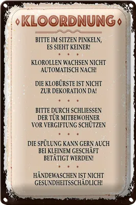 Produktbild von Blechschild Spruch Kloordnung bitte im sitzen pinkeln 20x30cm