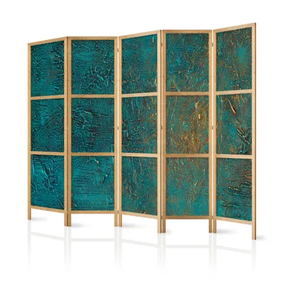 Produktbild von Paravent XXL 225x171 cm 5-teilig einseitig eleganter Sichtschutz Raumteiler Trennwand Raumtrenner Holz Design Motiv Deko Home Office Steinoptik geometrisch Marmor f-A-0432-bh-c