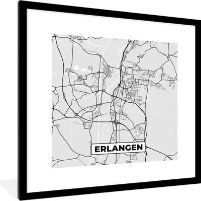 Produktbild von MuchoWow® Gerahmtes Poster Stadtplan - Deutschland - Karte - Erlangen 40x40 cm - Poster mit Schwarzem Bilderrahmen Wandposter Rahmen Foto Bilder - Poster - Plakat im Rahmen
