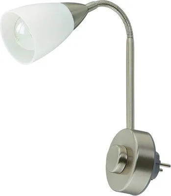 Image de Veilleuse à bras flexible - Ampoule E14 25 W avec variateur rotatif, blanc nickelé, lampe à fiche