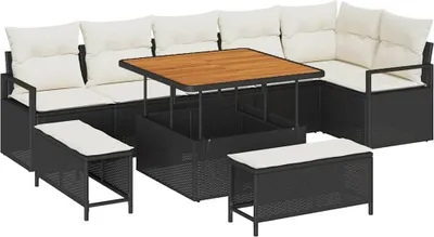 Produktbild von Garten-Sofa-Set mit Kissen 9 pcs Schwarz Poly Rattan