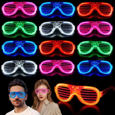 LED-Partybrillen, 12 Stück, 5 Farben, leuchtend, 14 x 15 x 5,3 cm, Kunststoff