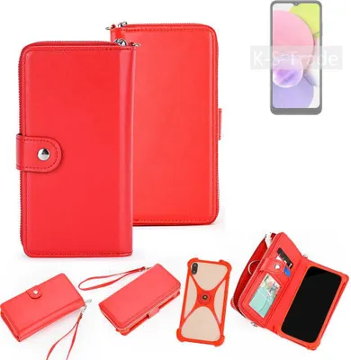 Produktbild von K-S-Trade 2in1 Schutzhülle Portemonnee Handyhülle mit Bumper kompatibel mit Samsung Galaxy A03 Hülle Case Etui Geldbörse Smartphone rot (1x)