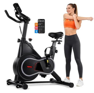 Obrázok produktu pre Indoor ové kolo pre domáce použitie – stacionárny bicykel – 4 kg zotrvačník – nastaviteľné sedadlo a riadidlá – nastaviteľný odpor – aplikácia cez Bluetooth – LCD displej s meraním pulzu – čierna farba