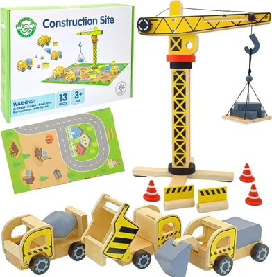 Obrázek produktu pro Dřevěné staveniště 5W1 Mobilní jeřáb Xxl Stavební vozidla 13 El. Lumarko!