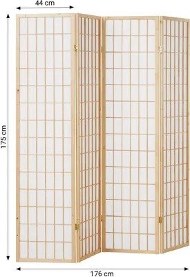 Produktbild von Homestyle4u Paravent Raumteiler 4 teilig Trennwand Holz Natur Reispapier Weiß Höhe 175 cm Indoor
