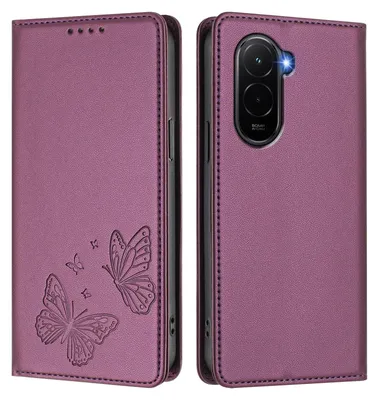 Produktbild von Lederhülle für Xiaomi Poco M7 4G, Schmetterling Prägung Leder Brieftasche Schutzhülle mit Ständer Lila