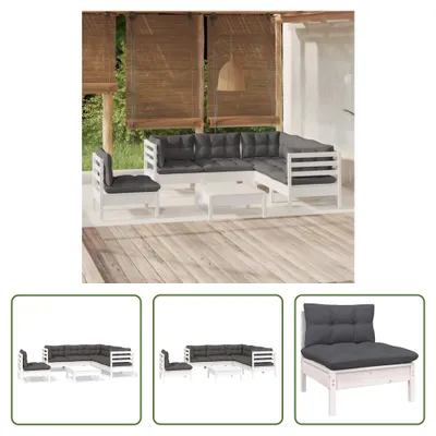 Produktbild von The Living Store 6-tlg. Garten-Lounge-Set mit Kissen Weiß Kiefernholz