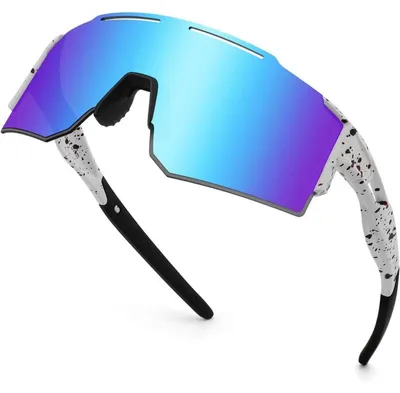 Image de Lunettes de sport avec 3 verres interchangeables UV400, pour hommes et femmes, idéales pour le vélo, la course à pied, la pêche. Couleur : bleu