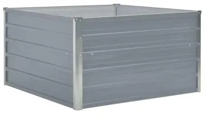 Obrázek produktu pro Kovový vyvýšený záhon - pěstební box z pozinkované oceli - 100 x 100 x 45 cm - Stabilní konstrukce s ohybenými hranami - Otevřený spodní prostor - Šedá barva
