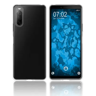 A clear product shot of a phone case, showing both the front and back of a smartphone inside the case.