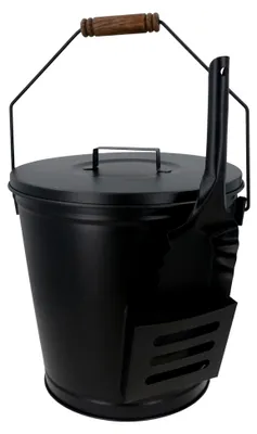 Produktbild von Großer Eimer aus Kohleholz mit Deckelhalter, Schaufel + Tragegriff für Kamin, Holzfeuer