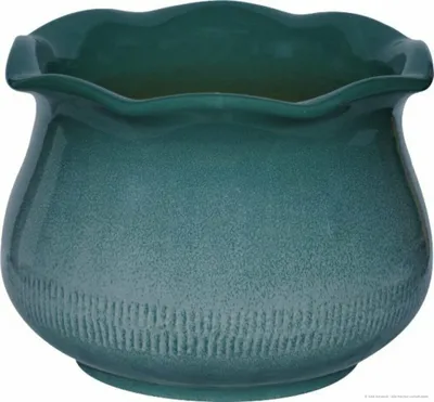 Produktbild von KERAZO Blumentopf Pflanzkübel Nebelhorn mit wellig geformten Rand aus Keramik 41x30 cm frostfest, standfest, Farbe: grün-geflammt