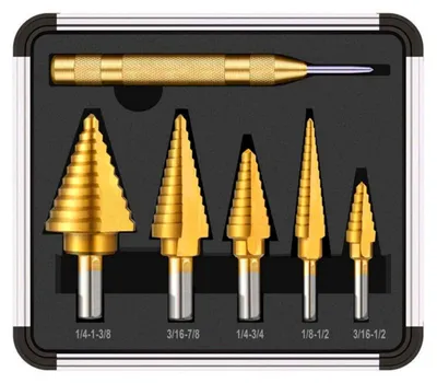 Produktbild von Stufenbohrer-Set 5-teilig HSS Titanium mit automatischem Körner für Metall, Holz, Kunststoff