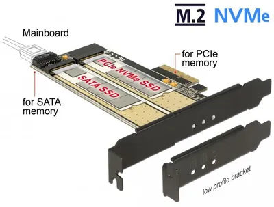 Image de DELOCK PCIe-Card x4 > M2 KeyB + NVMe M.2 KeyM LowProfile