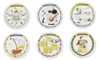 6er-Set Pizzaborden aus Porzellan, 30,5 cm, italienische Motive