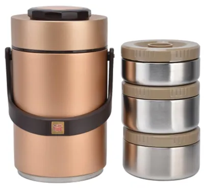 Produktbild von Edelstahl-Vakuum-Lunchbox - 3-lagig - 2300ml - Höhe 24,5 cm