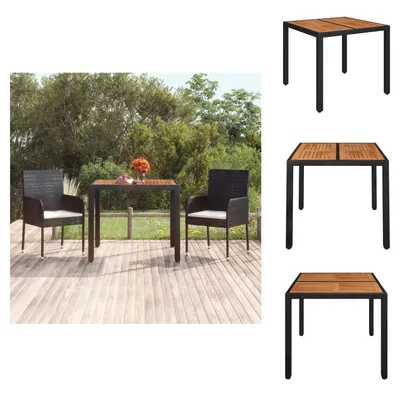Immagine prodotto di vidaXL Tavolo da giardino con piano in legno nero 90x90x75 cm in poly rattan - Tavoli da giardino