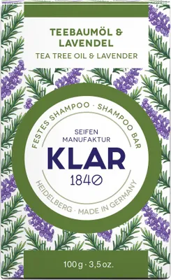 Zdjęcie produktu dla Klar Soaps stały szampon z olejkiem z drzewa herbacianego i lawendą 100g (przeciw łupieżowi)