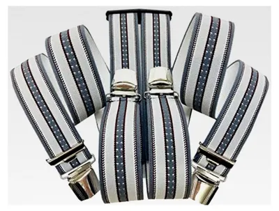 Produktbild von Hosenträger ELEGANT - ÖSTERREICH - VIENNA 35mm breit in H-Form mit 4 starken Clips/Gestreift 03 Grau