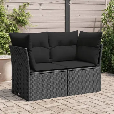 Produktbild von CLORIS Gartensofa mit Kissen 2-Sitzer - Schwarz Poly Rattan - Gartensofas LL0000255815
