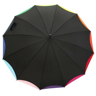 Productafbeelding van Automatische paraplu voor dames en heren, zwart, 12-delig, met regenboogrand