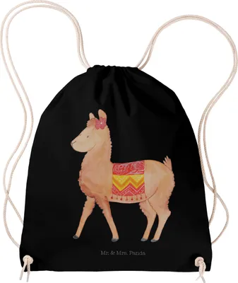 Produktbild von Mr. & Mrs. Panda Turnbeutel Alpaka Stolz - Schwarz - Geschenk, Stoffbeutel, sporttasche klein, wander rucksack, Jutebeutel, Beutel, Lama