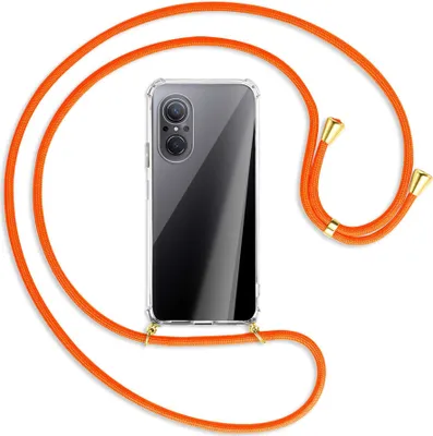 Produktbild von Handykette Backcover-Schutzhülle mit Band (Metall goldfarben) für Huawei nova 9 SE - neonorange