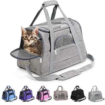 Image de Cage de transport pour chiens et chats, respirante, pliable, de couleur grise, dimensions : 43 x 28 x 25 cm